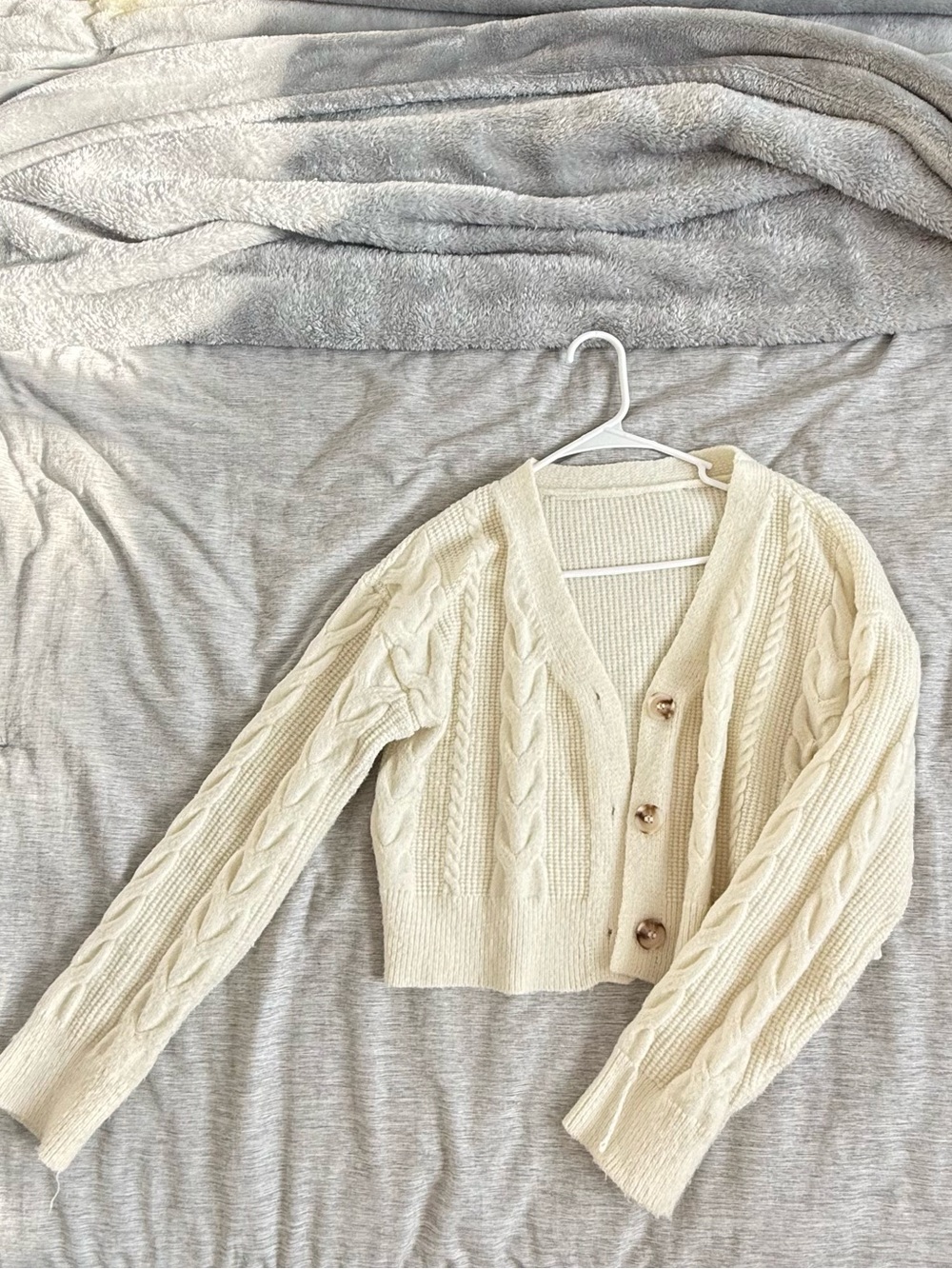 SHEIN Cropped Cable Knit Cardigan in Cream
